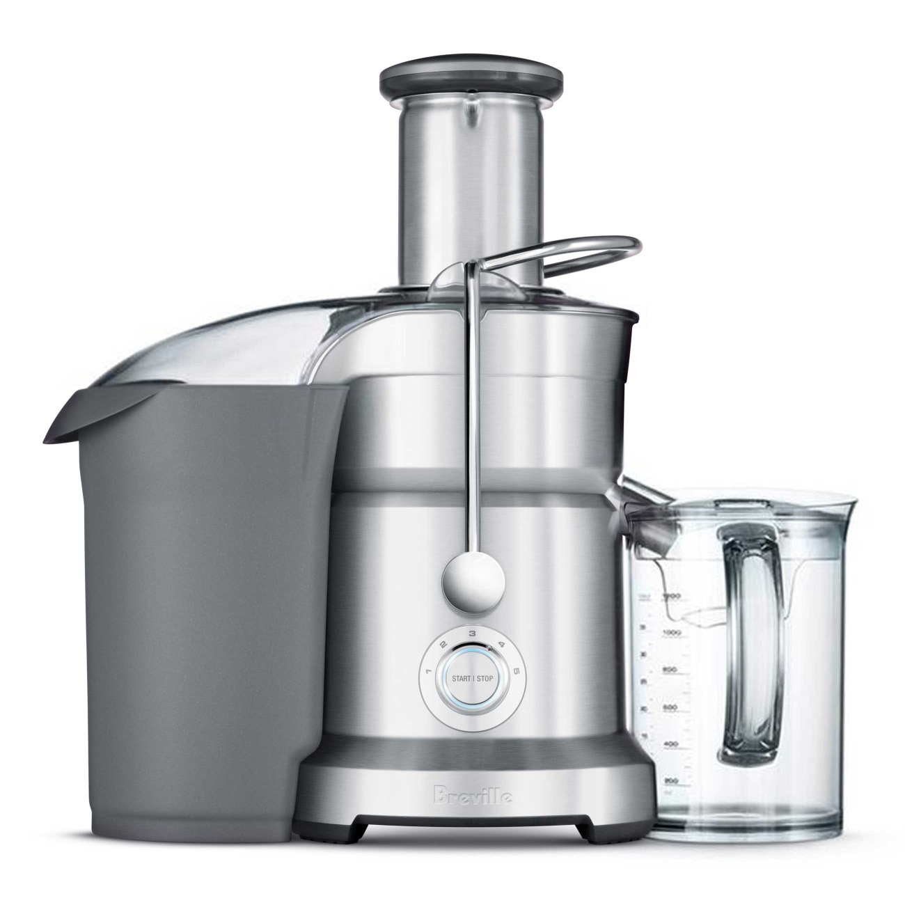 Breville Juice Fountain Duo BJE820XL in stainless steel with side pulp container and jug