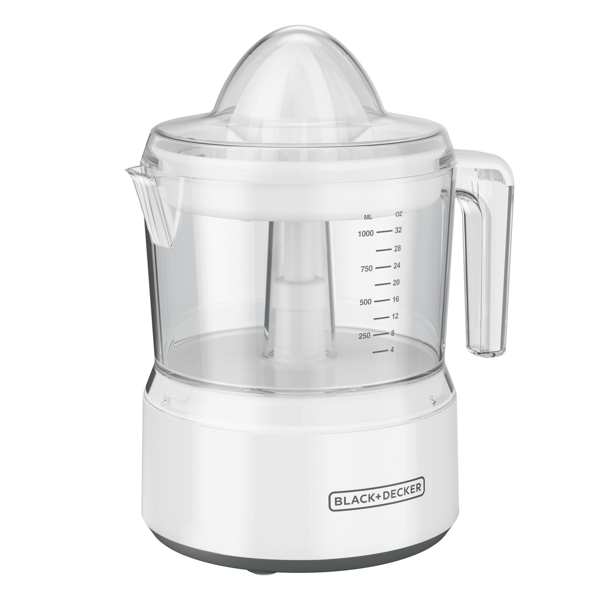 BLACK+DECKER CJ650W white electric citrus juicer with clear graduated 32 oz / 1,000 mL pitcher