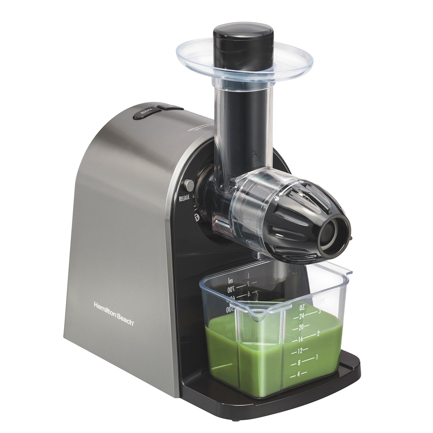 Hamilton Beach Masticating Slow Juicer model 67951 with auger head and juice container