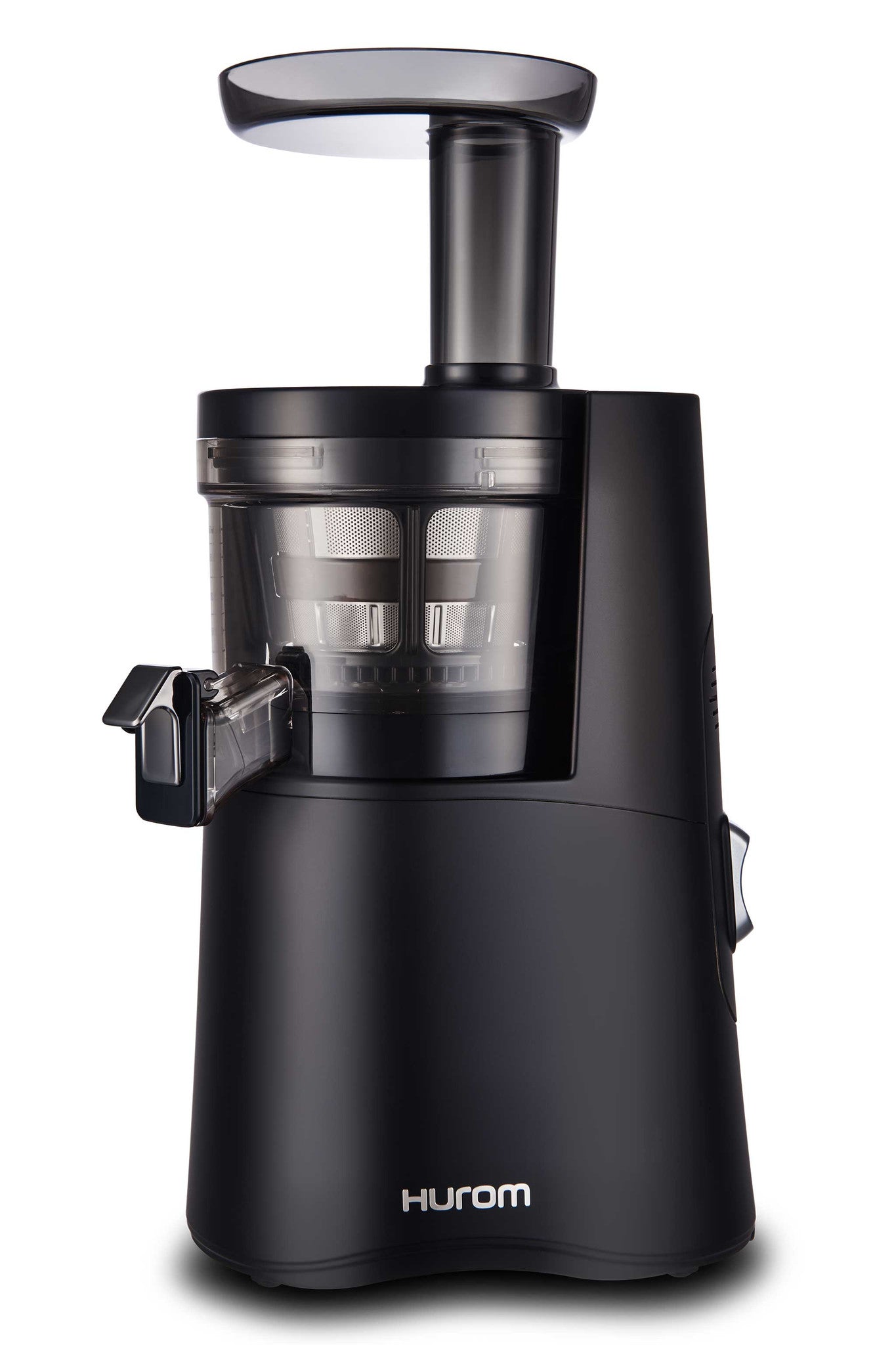 Matte-black Hurom H-AA slow juicer in the manufacturer’s refurbished listing image