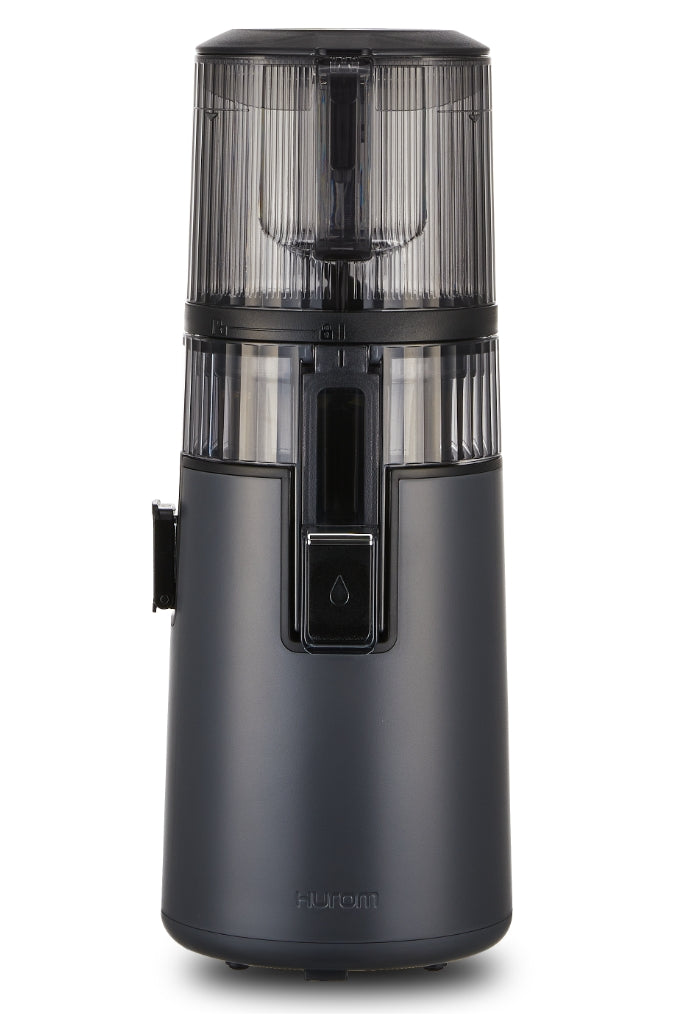 Matte-black Hurom H70 Easy Clean slow juicer shown in the manufacturer’s refurbished listing image