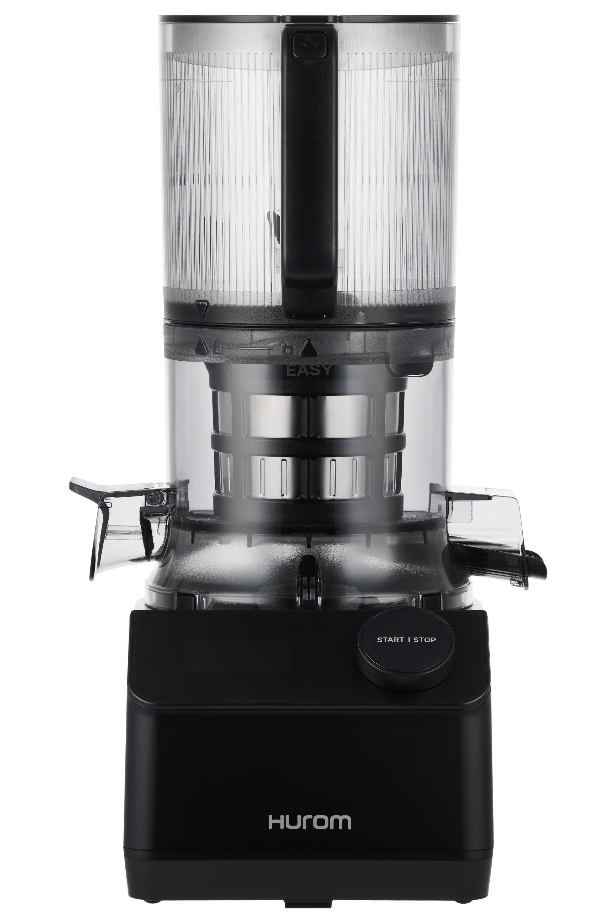 Hurom H90 Dual Press H90DFT-BMB black slow juicer with large hopper, display and dial, exact U.S. manufacturer image