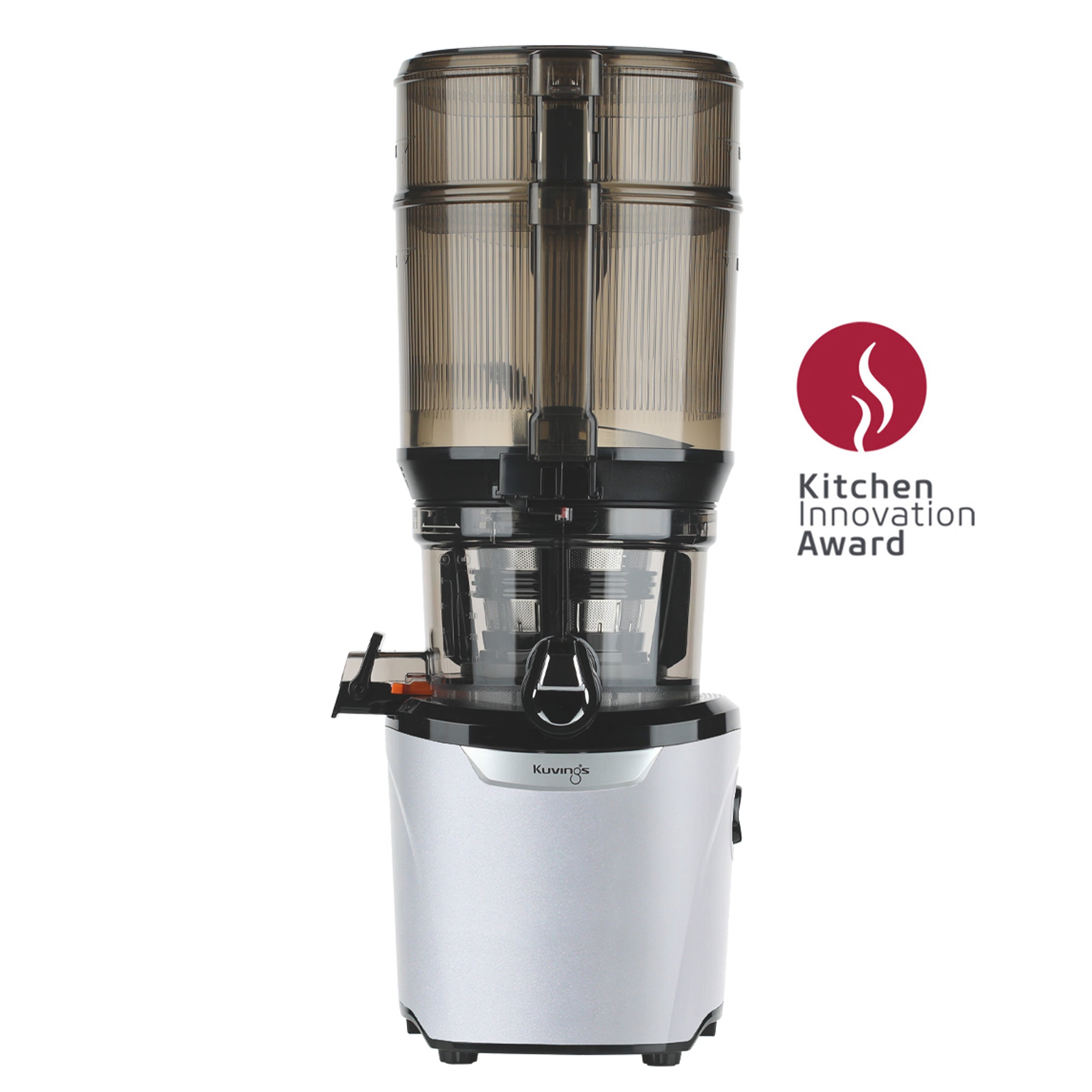 Kuvings AUTO10 Plus household slow juicer in Silver with its extended batch hopper and clear juicing bowl