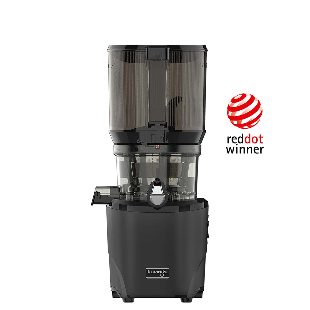 Kuvings AUTO10 household slow juicer in Matte Black with a batch hopper and clear juicing bowl