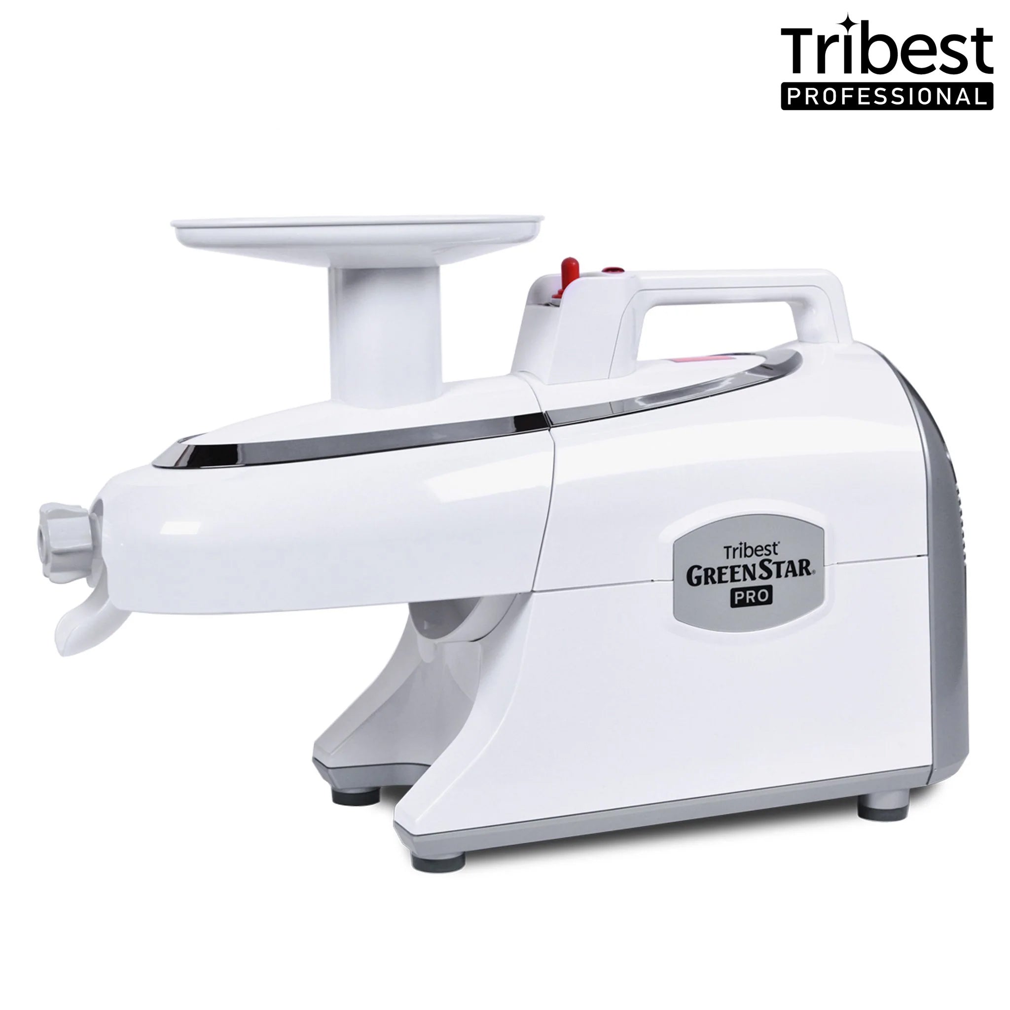 Greenstar Pro Twin Gear Commercial Slow Juicer in White GS-P501-B. This is a base model image, not the cosmetic condition of a particular refurbished unit.