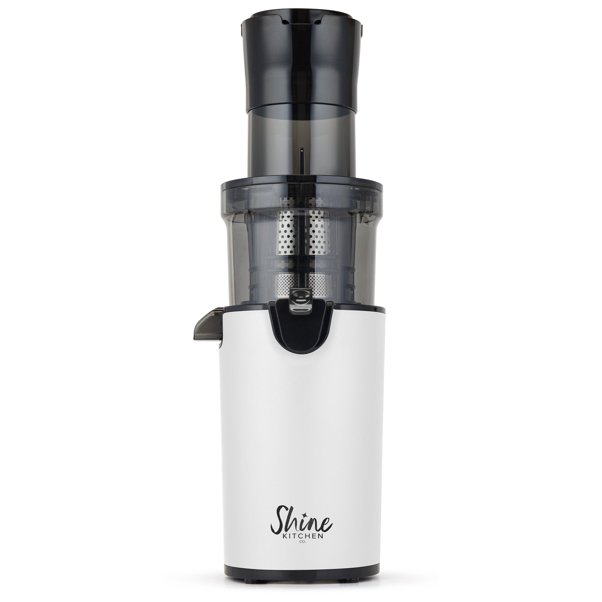 Tribest Shine Easy SJX-1WH-A white vertical juicer with XL-named feed hopper